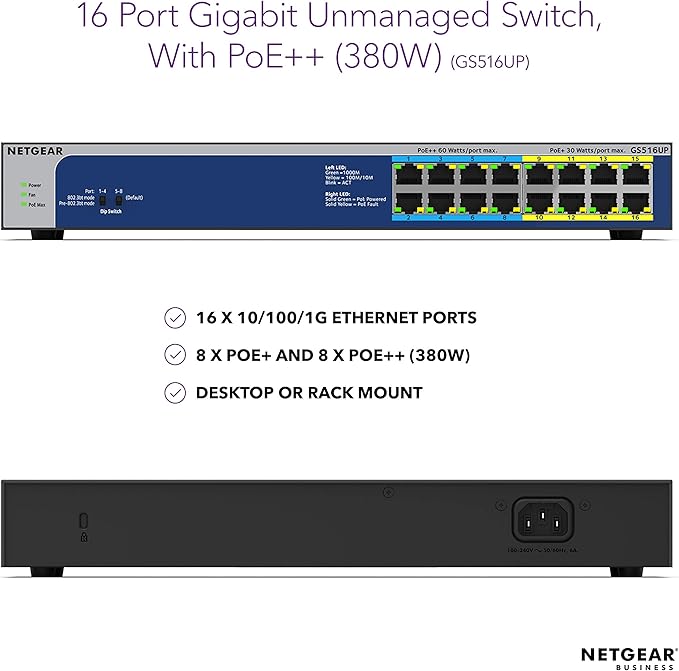 NETGEAR 16-Port Gigabit Ethernet Unmanaged Ultra60 PoE++ Switch (380W)
